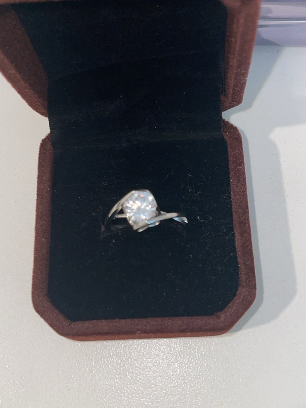 PT950 stamped Solitaire Cubic Zirconia Engagement Ring - White